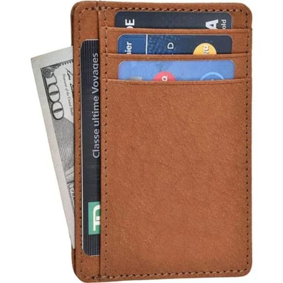 New Minimalist Wallets RFID Blocking Real Leather Brown